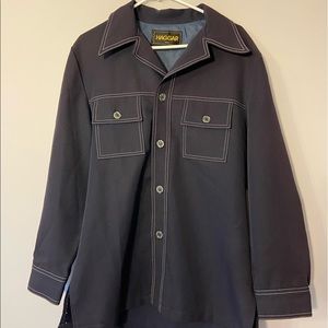 Vintage Early 2000s L HAGGAR Navy Blue Dress Shirt